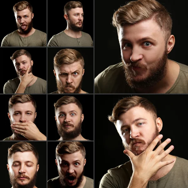 Emotionales Konzept. schöner Mann mit Bartcollage — Stockfoto