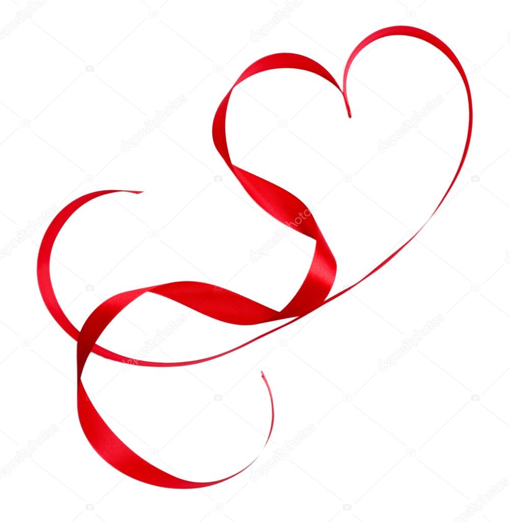 Heart shaped red satin ribbon