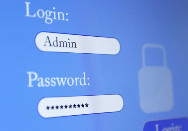 Login and password on monitor screen — Stock Photo, Image