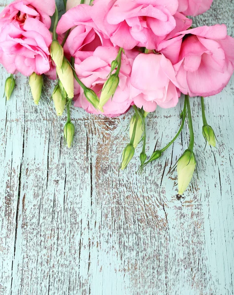 Schöne Eustoma-Blumen auf Holzgrund — Stockfoto