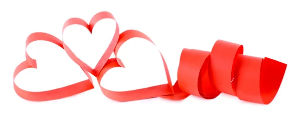 Heart shaped red paper ribbon isolated on white — Stock Photo, Image