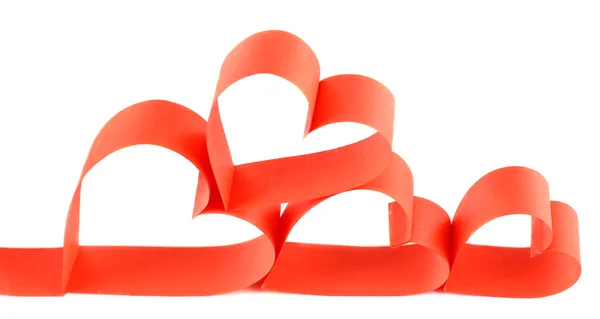 Heart shaped red paper ribbon isolated on white — Stock Photo, Image