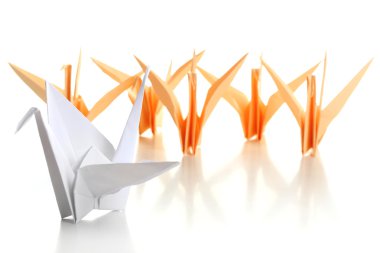 Bireysellik kavramı. Açık renkli origami kuşlar