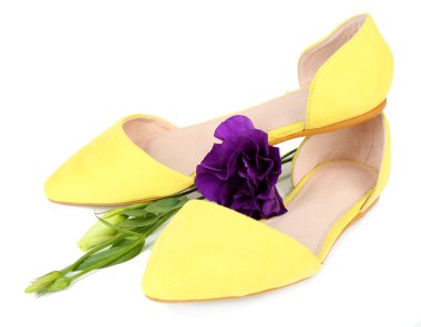 Beyaz izole çiçek ile güzel kadın ayakkabı