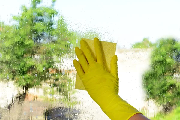 Limpieza de ventanas con trapo —  Fotos de Stock