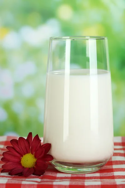 Leche en vaso sobre servilleta sobre fondo natural —  Fotos de Stock