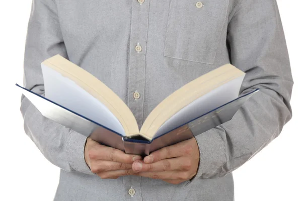 Hombre sosteniendo libro aislado en blanco —  Fotos de Stock