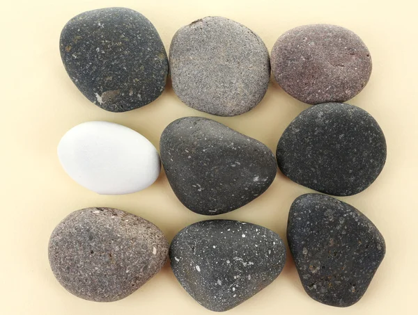 Pojetí individuality. Moře kameny na béžové pozadí — Stock fotografie