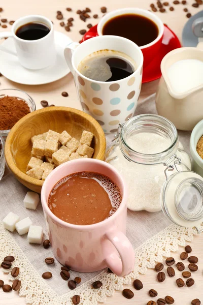 Fresh coffee with ingredients — Stock Photo, Image