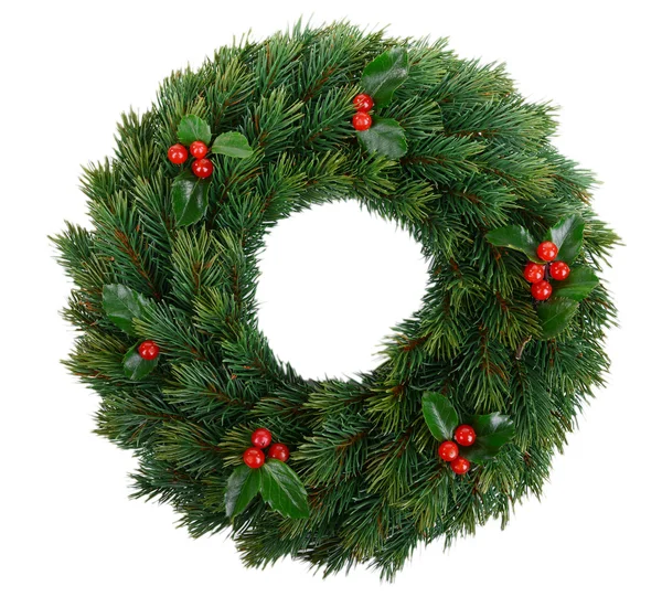Grinalda decorativa de Natal com folhas de visco isolado em branco — Fotografia de Stock