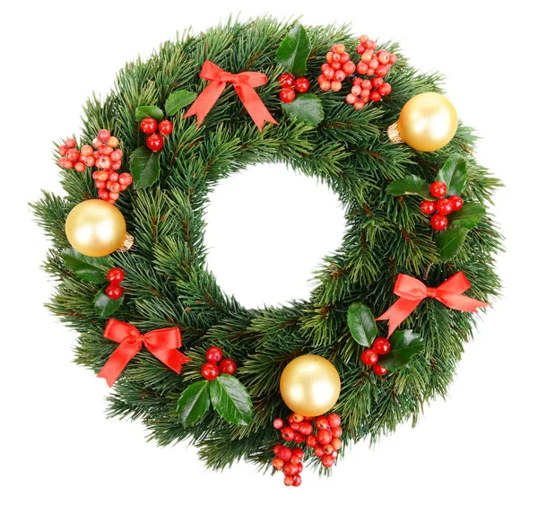 Christmas decorative wreath with leafs of mistletoe isolated on white — Stock Photo, Image