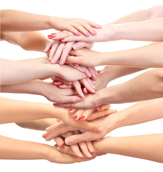 Young people's hands isolated on white — Stock Photo, Image