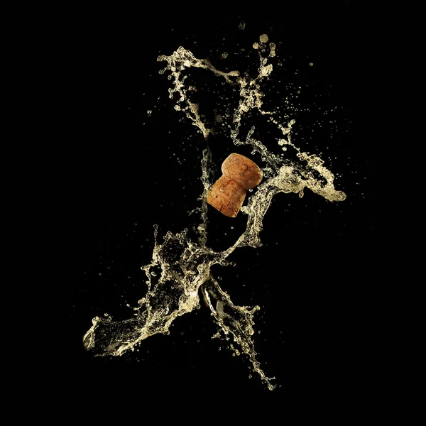コルク栓とシャンパンの水しぶき — ストック写真