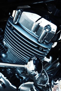 Motosiklet motor, egzoz boruları ile Metalik arka plan 