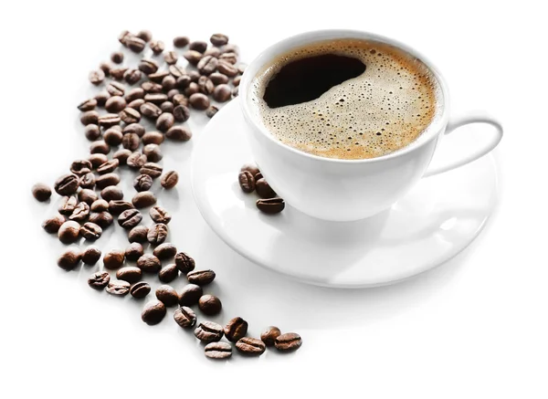 Cup of coffee with beans — Stock Photo, Image