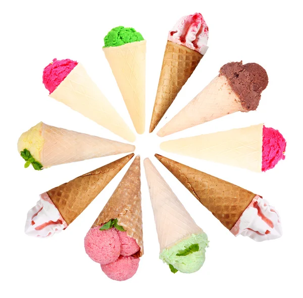 Ice cream horn collage isolerad på vit — Stockfoto