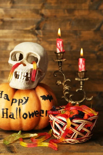Zucche e caramelle di Halloween — Foto Stock