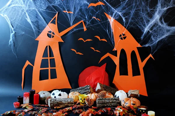 Cenário de Halloween em fundo preto — Fotografia de Stock