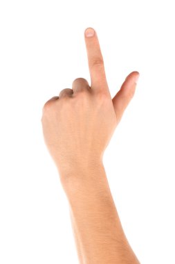 Adam elini tut beyaz izole bir şey