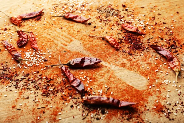 Spices on table with fork silhouette, close-up — Stock Photo, Image