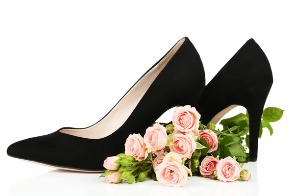 Belle scarpe donna con fiori isolati su bianco — Foto Stock