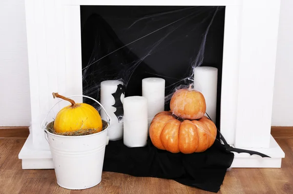 Halloween composition on fireplace — Stock Photo, Image