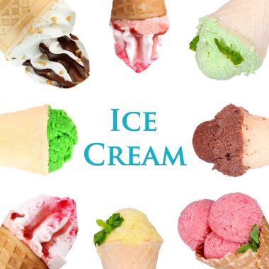 Dondurma boynuz kolaj üzerinde beyaz izole