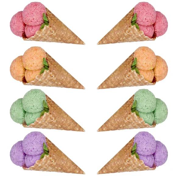 Ice cream horn collage isolated on white — Stock Photo, Image