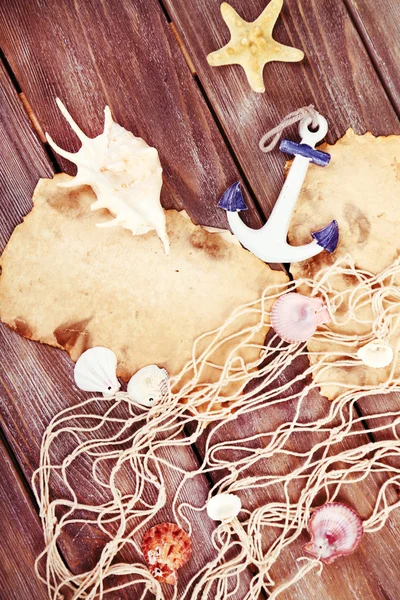 Decor of seashells on table — Stock Photo, Image