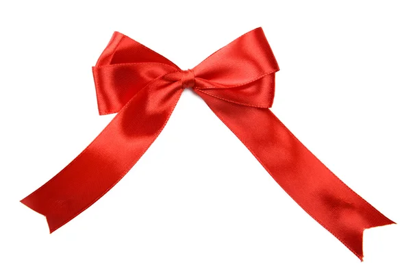 白い弓で隔離された光沢のある赤いリボン — ストック写真