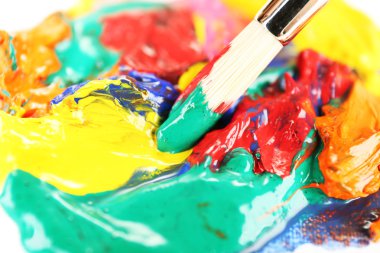 Fırça boya ile renkli boyalar, yakın çekim