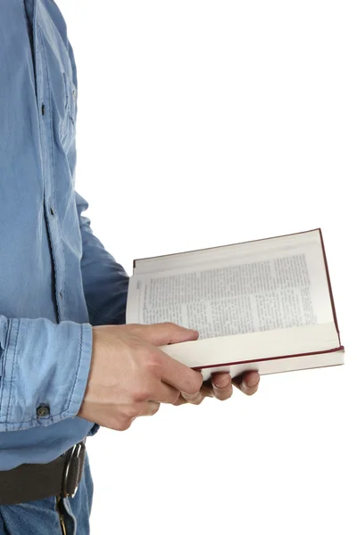 Mann hält Bibel isoliert auf weißem Grund — Stockfoto