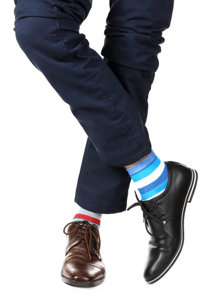 Noha člověka a barevné ponožky — Stock fotografie