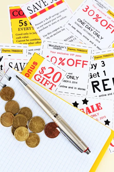 Set of cut coupons for shopping to save money — Stock Photo, Image