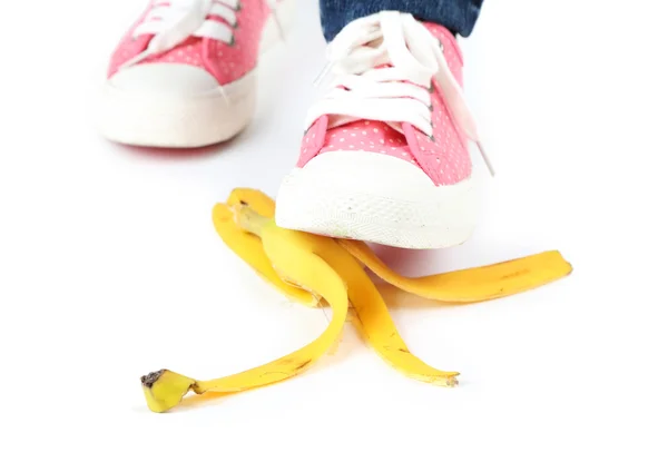 Sapato para escorregar na casca de banana — Fotografia de Stock