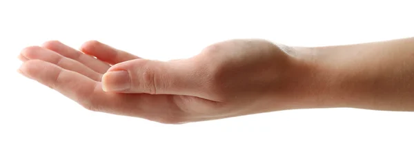 Mão humana isolada em branco — Fotografia de Stock