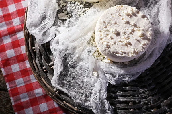 Cottage cheese on gauze — Stock Photo, Image