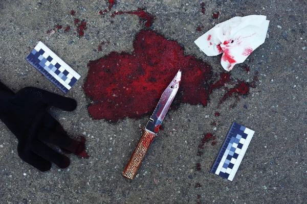 Couteau sanglant et preuves — Photo