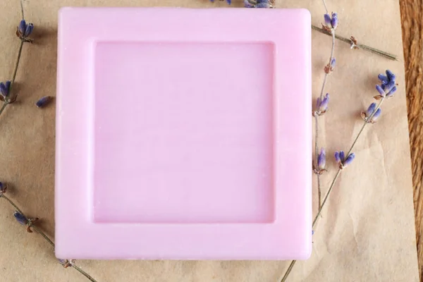 Bars of natural soap with dried lavender — Stock Photo, Image