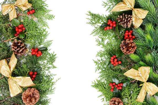 Christmas border from fir and mistletoe — Stock Photo, Image