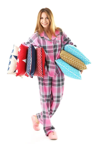 Young girl with pillows — Stock Photo, Image