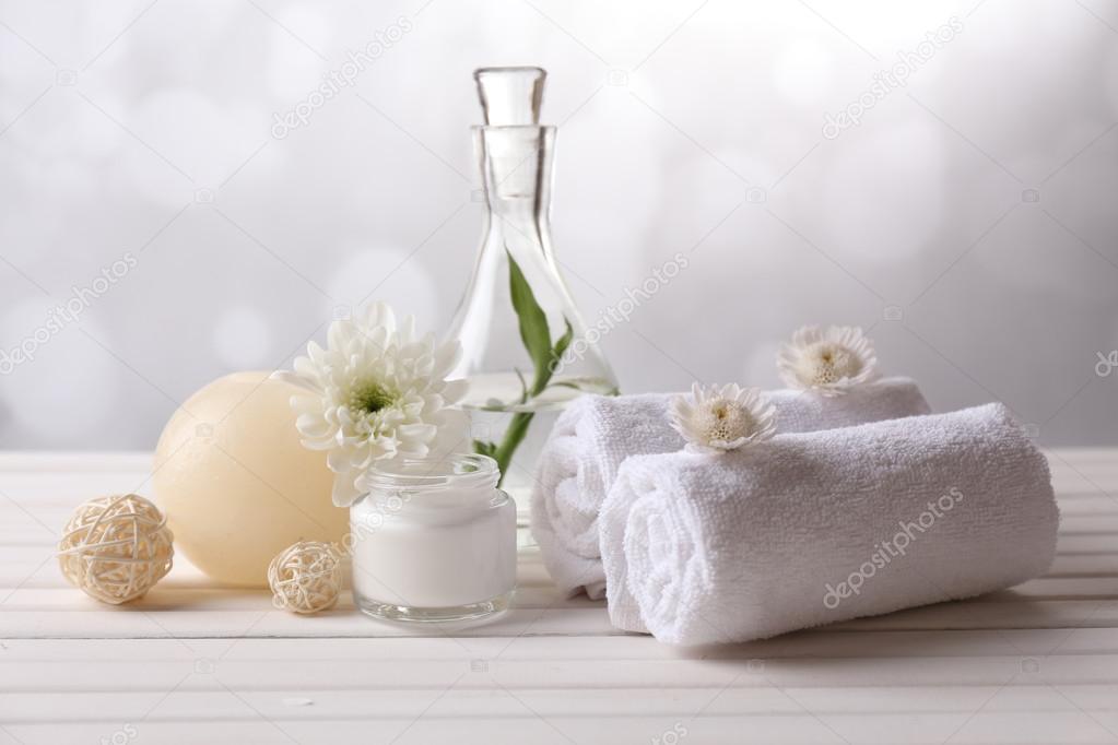 Spa setting on wooden table