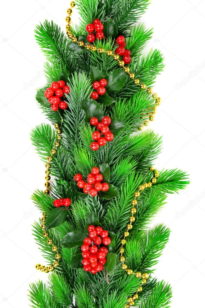 Christmas border from fir and mistletoe