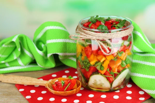 Vegetable salad in glass jar — Stock Photo, Image