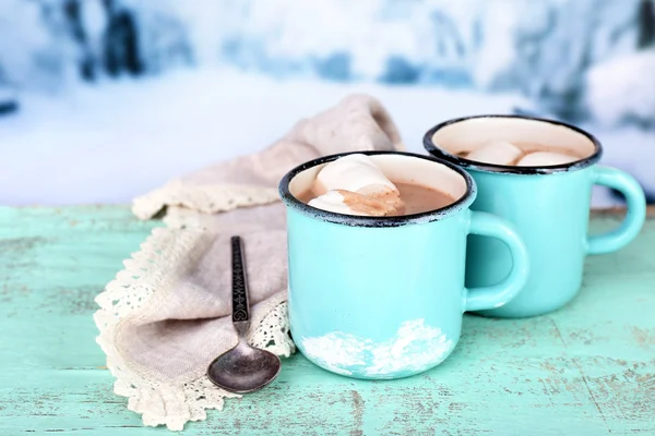 Cups of tasty hot cocoa — Stock Photo, Image