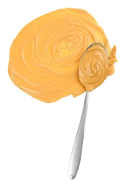 Manteiga de amendoim cremosa na colher — Fotografia de Stock