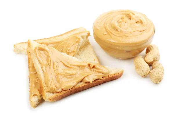 크림 같은 땅콩 버터와 빵 조각 — 스톡 사진