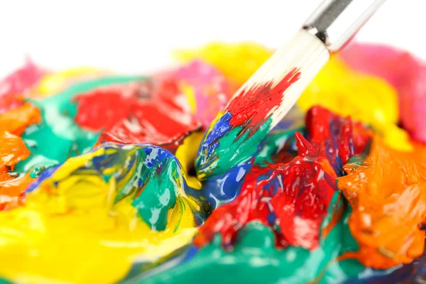 Paint brush with colorful paints — Stock Photo, Image