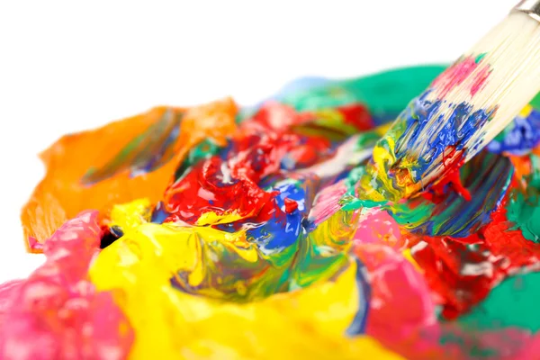 Paint brush with colorful paints — Stock Photo, Image