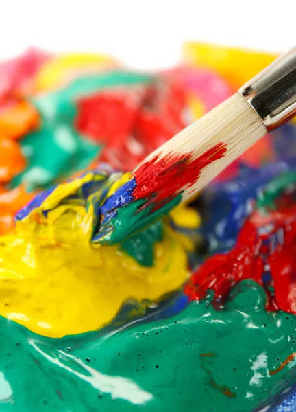 Paint brush with colorful paints — Stock Photo, Image